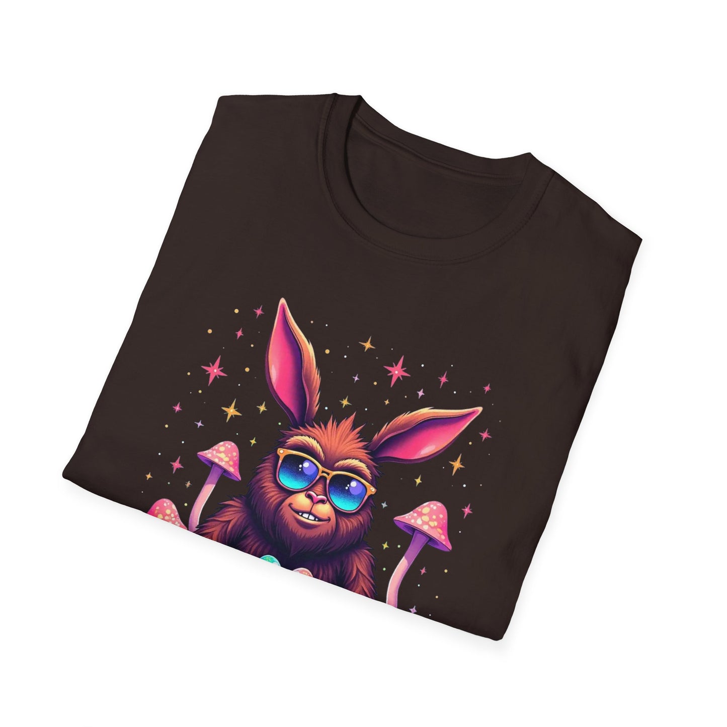 Easter Bunny Sasquatch T-Shirt — Colorful Psychedelic Bunny with Egg Basket