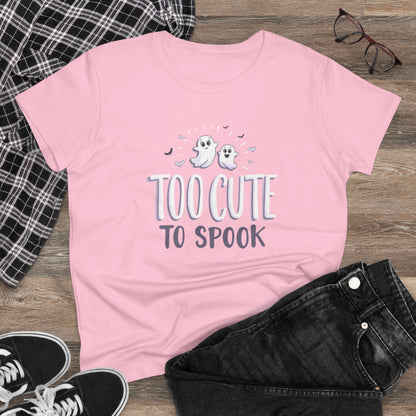Too Cute to Spook Women's Cotton Tee, Halloween T-Shirt, Ghostly Graphic Tee, Casual Fall Apparel, Fun Halloween Outfit