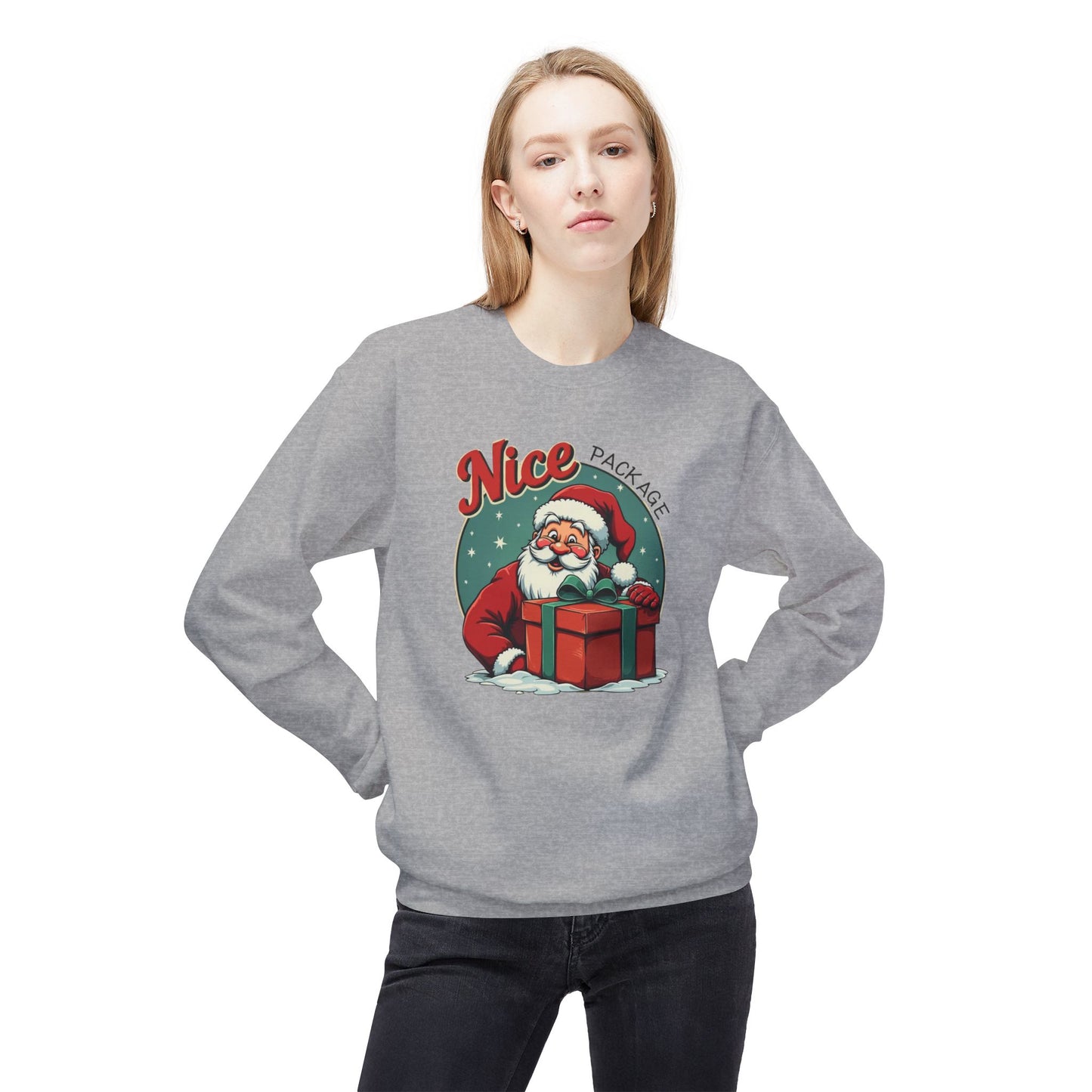 Nice Package Santa Crewneck Sweatshirt — Retro Christmas Gift Pullover