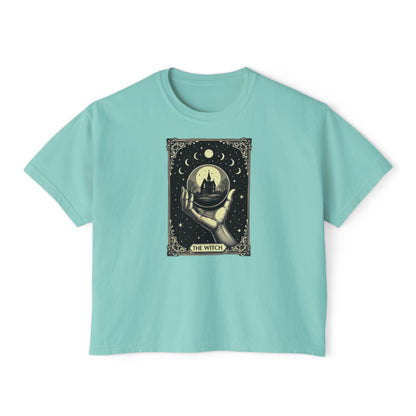 Witch Tarot Boxy Tee - Mystic Crystal Ball Graphic Women’s Crop Shirt