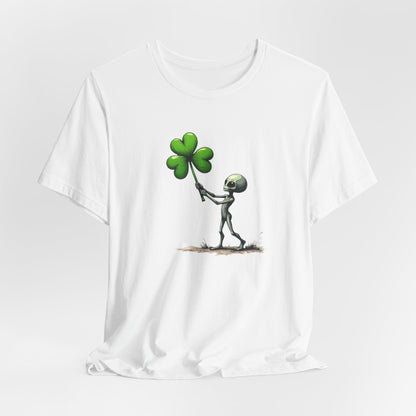 Alien Holding Clover T-Shirt — Cute St. Patrick’s Day Graphic Tee