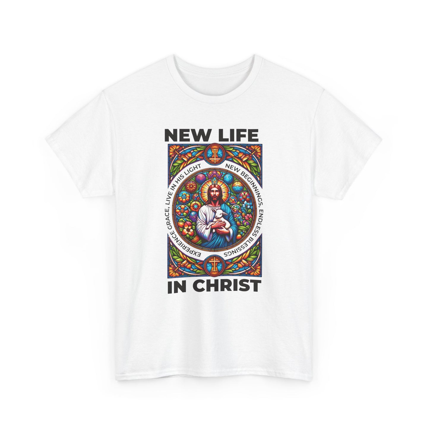 New Life In Christ T-Shirt — Christian Faith Graphic Tee (Stained Glass Jesus)