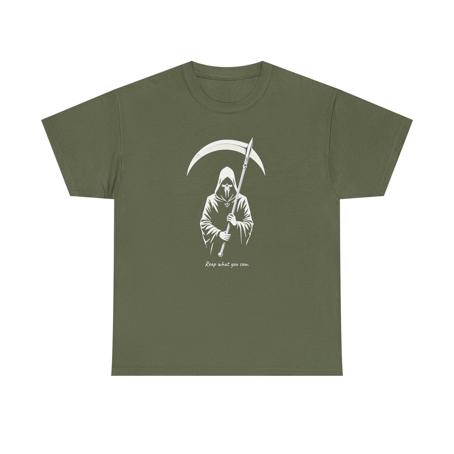 Grim Reaper Scythe T-Shirt — "Reap what you sew” Goth Graphic Tee