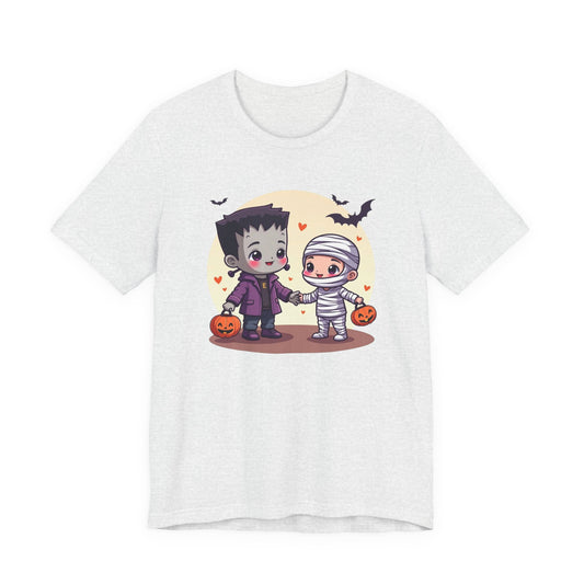 Cute Halloween Kids Tee — Frankenstein & Mummy Trick-or-Treat Graphic Shirt