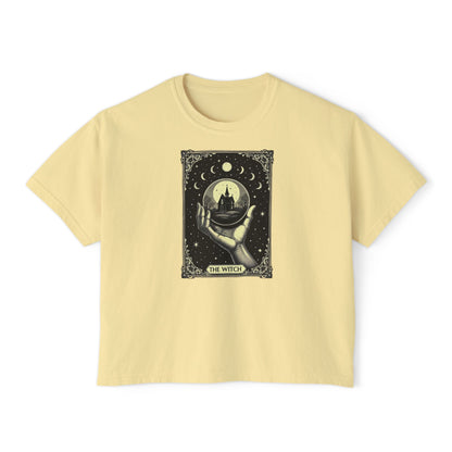 Witch Tarot Boxy Tee - Mystic Crystal Ball Graphic Women’s Crop Shirt