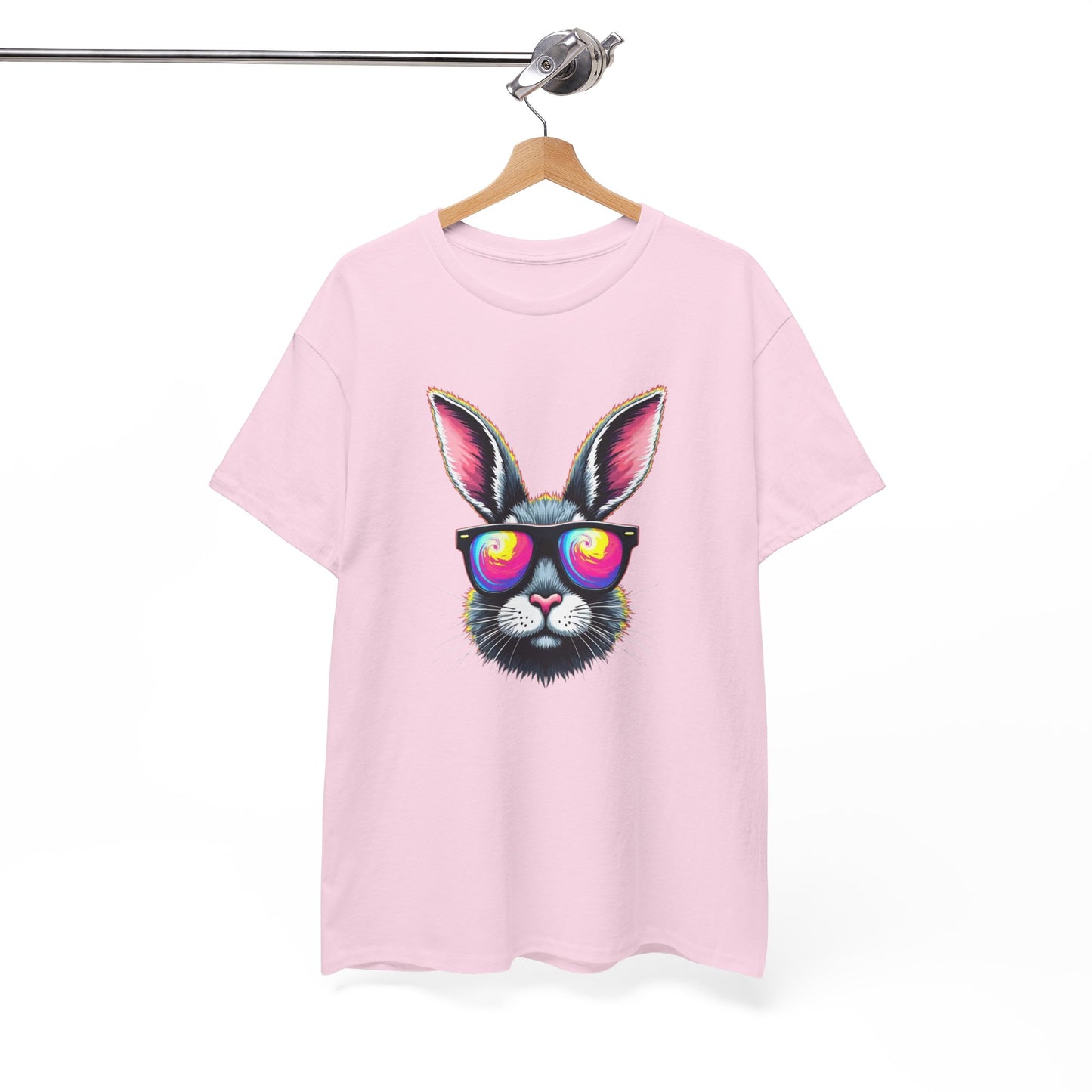 Bunny with Heart Sunglasses Tee — Retro Neon Rabbit Graphic T-Shirt