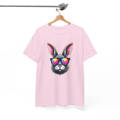 Bunny with Heart Sunglasses Tee — Retro Neon Rabbit Graphic T-Shirt