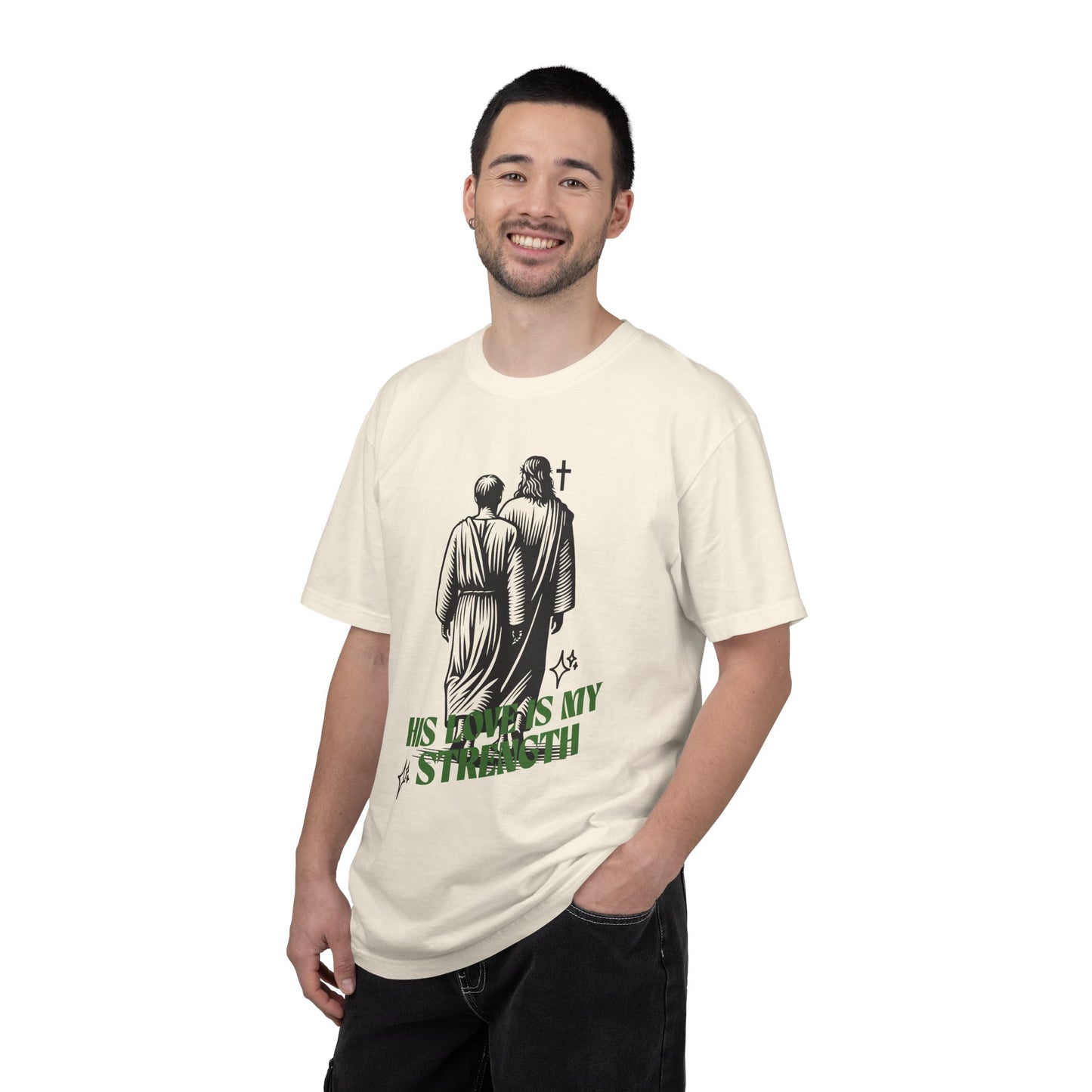 Christian T-Shirt — "His Love Is My Strength" Graphic Tee