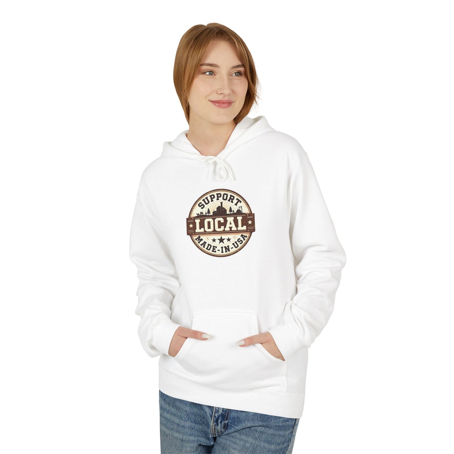 Support Local Hoodie — “Support Local Made in USA” Vintage Badge Pullover