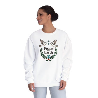 Peace on Earth Crewneck Sweatshirt — Holiday Dove & Laurel Graphic