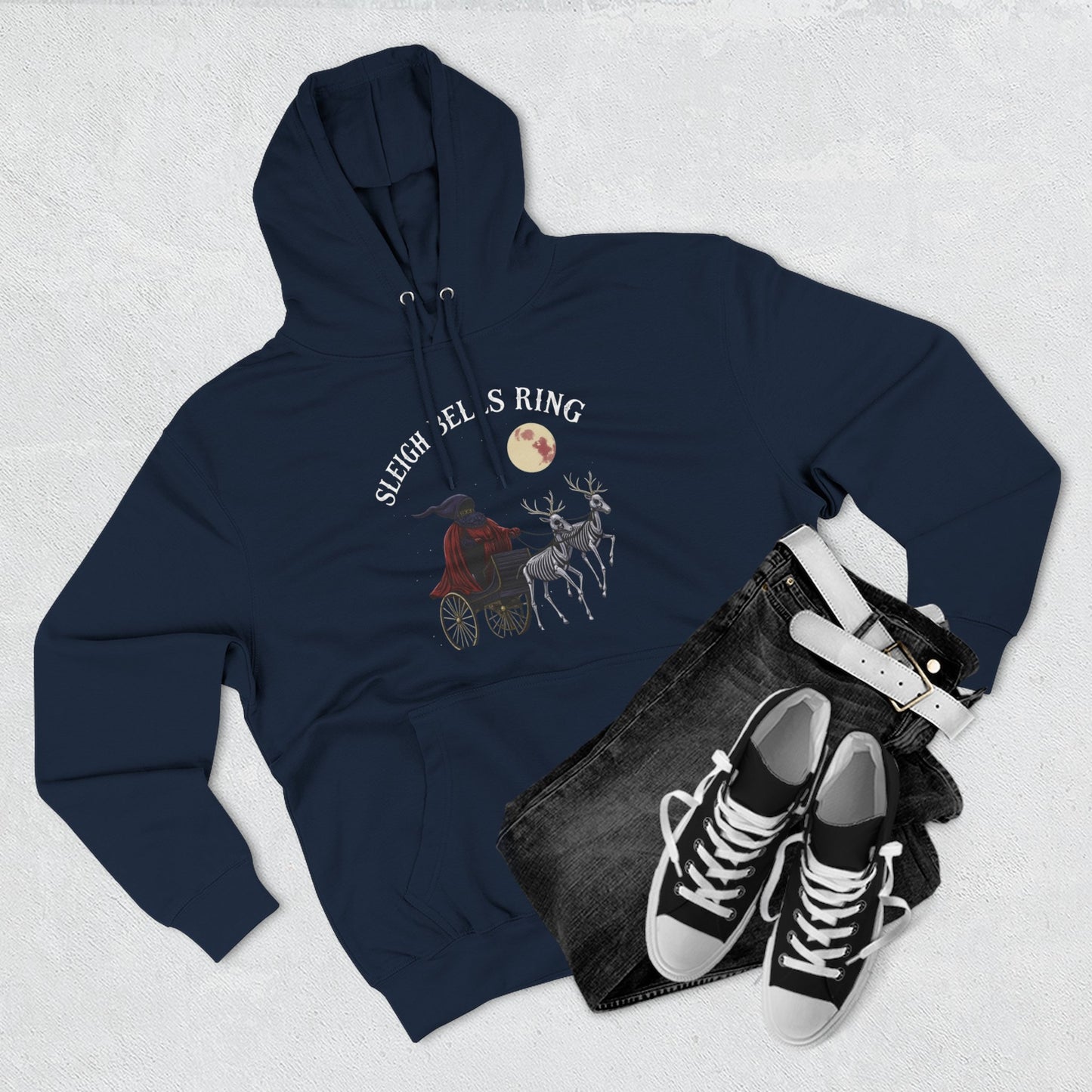 Sleigh Bells Ring Hoodie — Vintage Reindeer Christmas Pullover