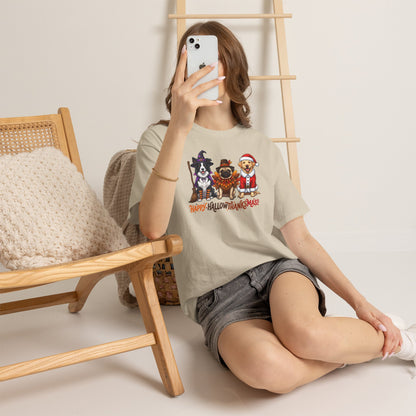 Holiday Dogs T-Shirt - "Happy HallowThanksMas" Costume Trio Tee