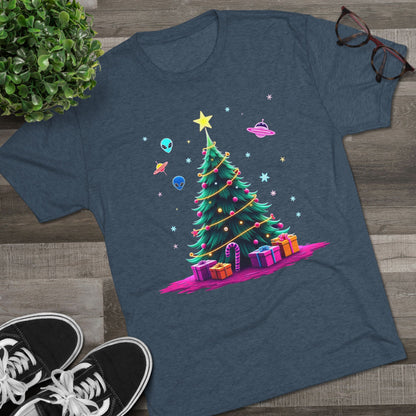Alien visitors Christmas tree, Unisex Tri-Blend Crew Tee