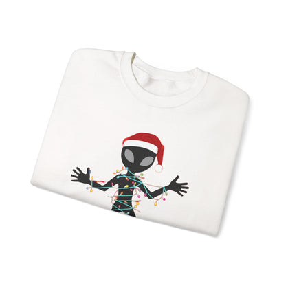 Alien Wrapped in Christmas Lights Sweatshirt — Holiday Ugly Sweater Tee