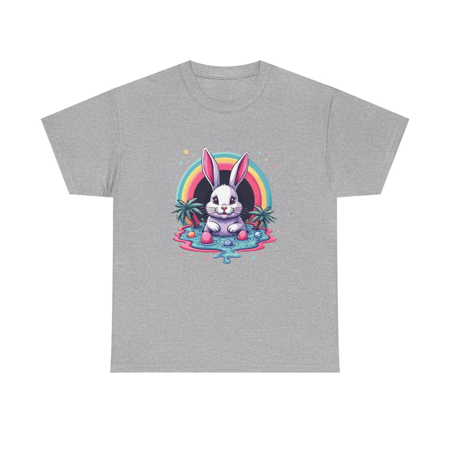 Cute Neon Bunny T-Shirt — Retro Rainbow Rabbit Graphic Tee