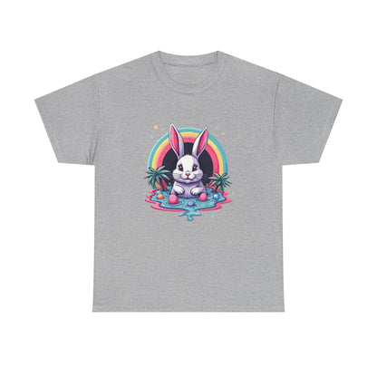 Cute Neon Bunny T-Shirt — Retro Rainbow Rabbit Graphic Tee