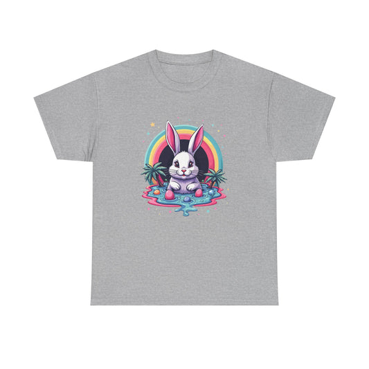Cute Neon Bunny T-Shirt — Retro Rainbow Rabbit Graphic Tee