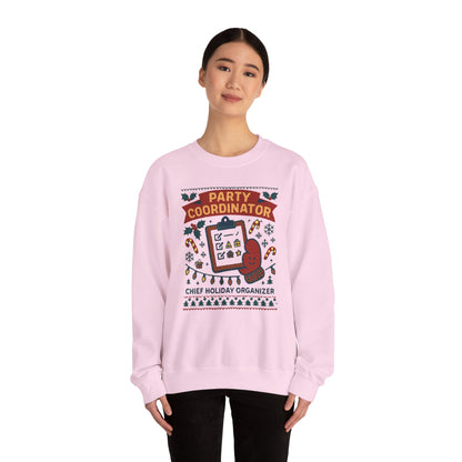 Holiday Party Coordinator Sweatshirt — “Chief Holiday Organizer” Christmas Crewneck