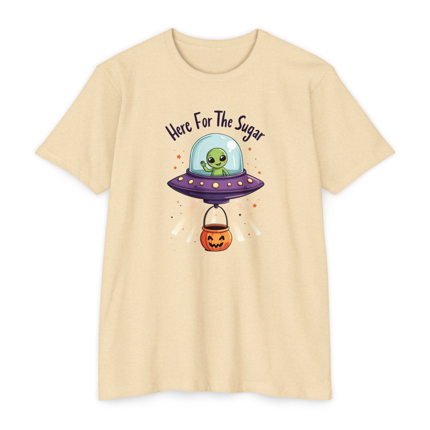 Halloween Alien T-Shirt — "Here For The Sugar" Cute UFO Trick-or-Treat Tee