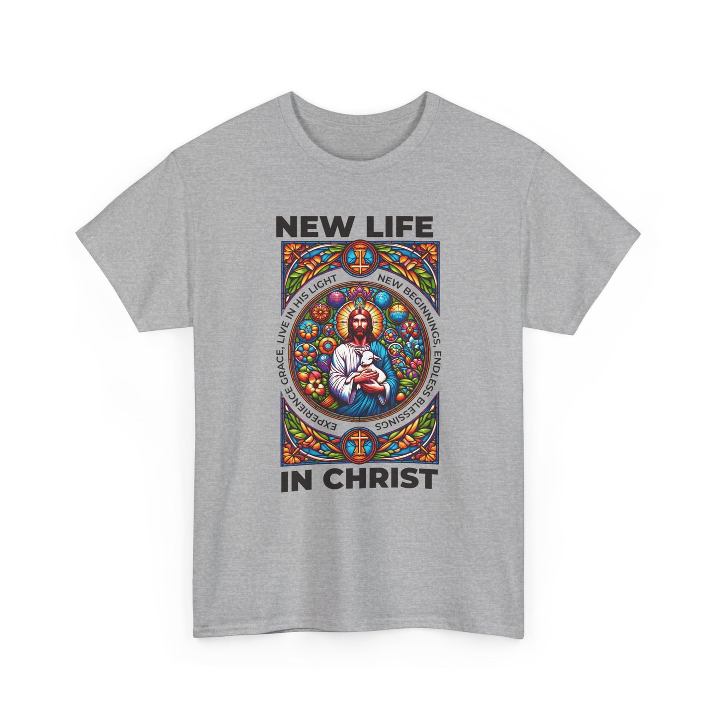New Life In Christ T-Shirt — Christian Faith Graphic Tee (Stained Glass Jesus)