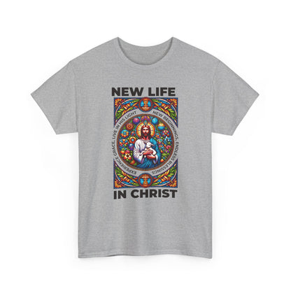 New Life In Christ T-Shirt — Christian Faith Graphic Tee (Stained Glass Jesus)
