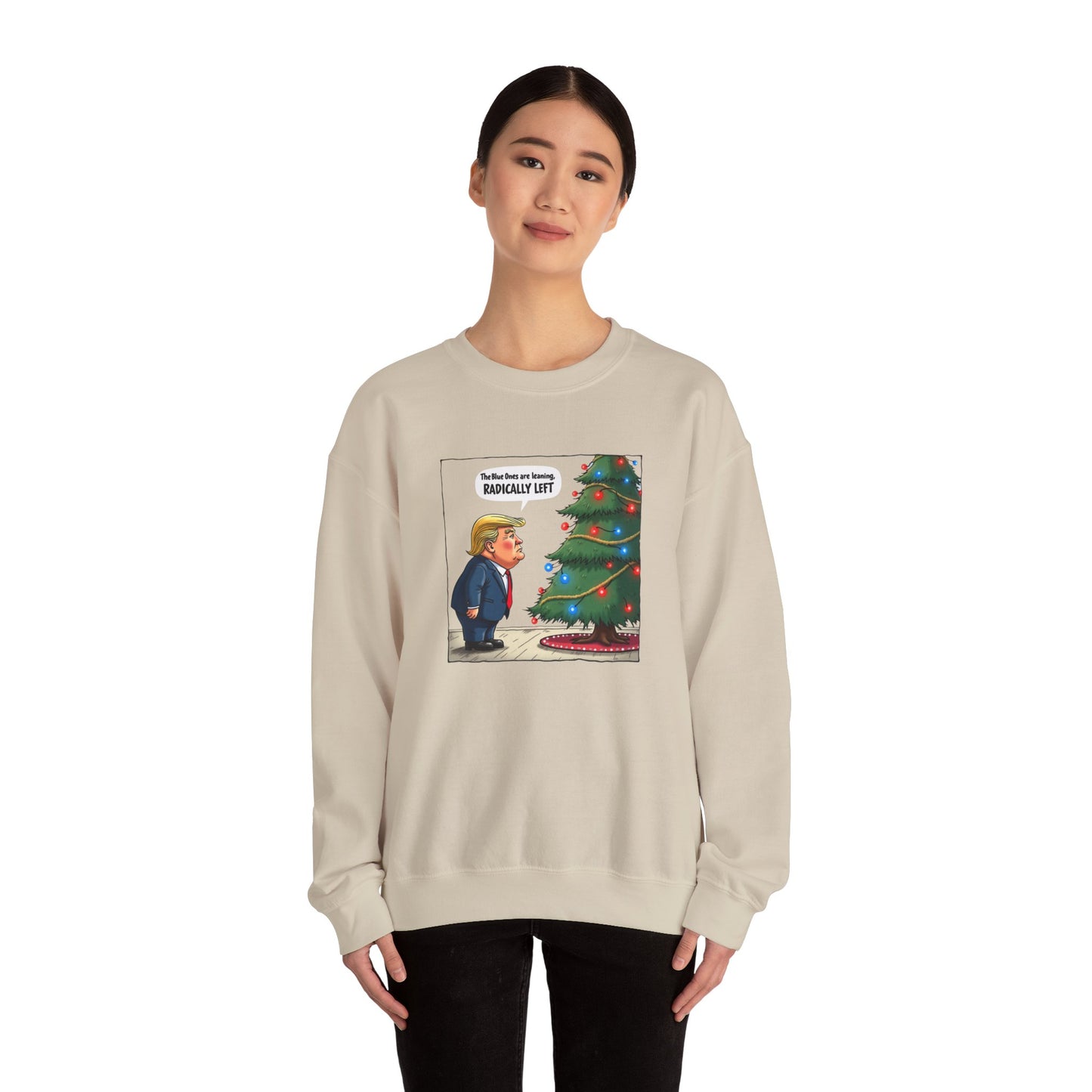 Political Christmas Tree Sweatshirt — "Radically Lit" Holiday Cartoon Crewneck