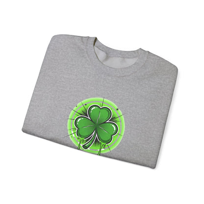 Oozing with Luck, Four-Leaf Clover Crewneck Sweatshirt — Neon Lucky Shamrock St. Patrick’s Day Pullover