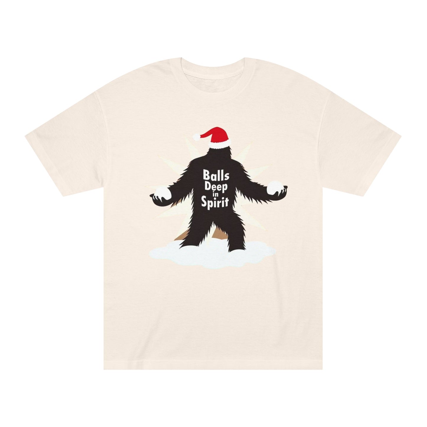 Bigfoot Holiday Tee — "Balls Deep Spirit" Funny Christmas Sasquatch T-Shirt