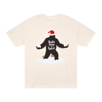 Bigfoot Holiday Tee — "Balls Deep Spirit" Funny Christmas Sasquatch T-Shirt