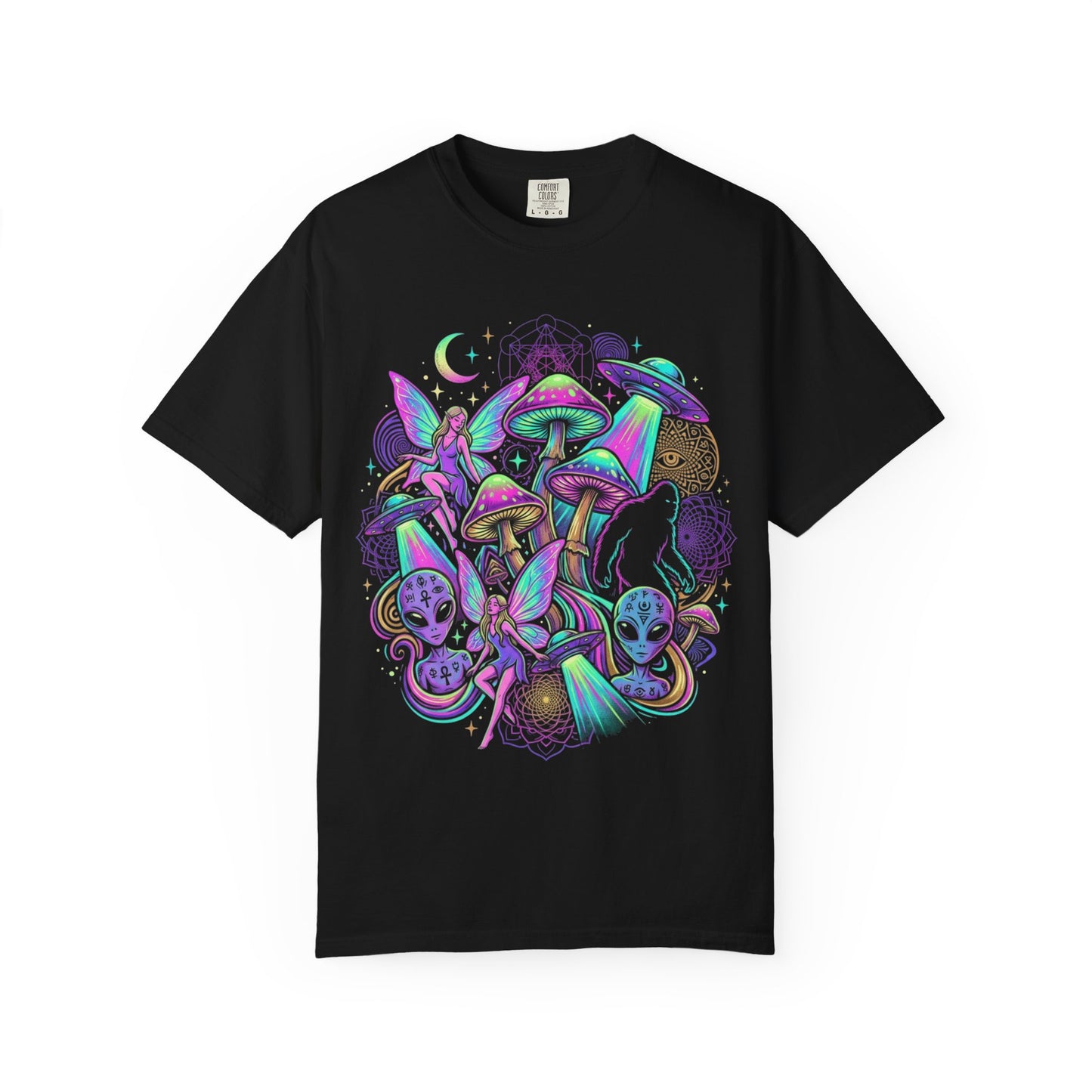 Psychedelic Mushroom Graphic T-Shirt — Neon Space Trippy Art