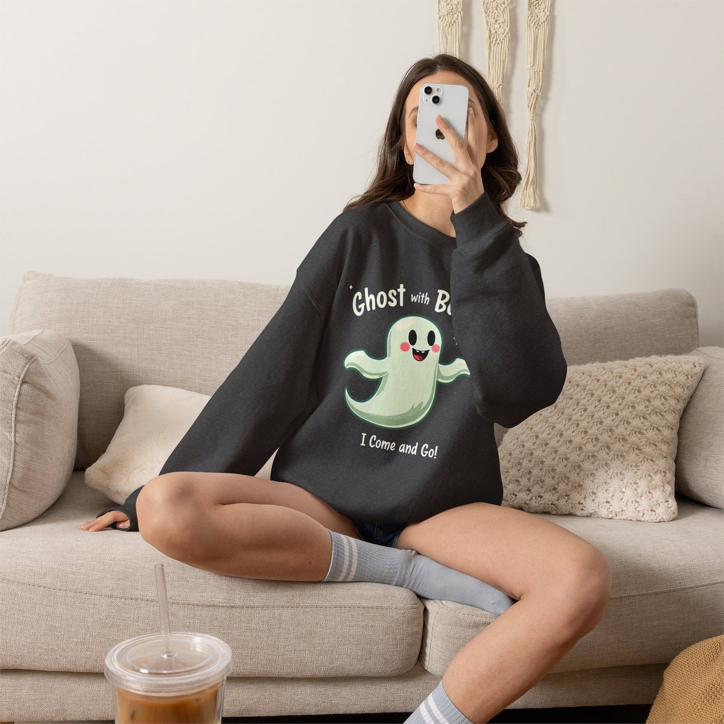 Ghost with Benefits Crewneck Sweatshirt — Cute Halloween Ghost Graphic