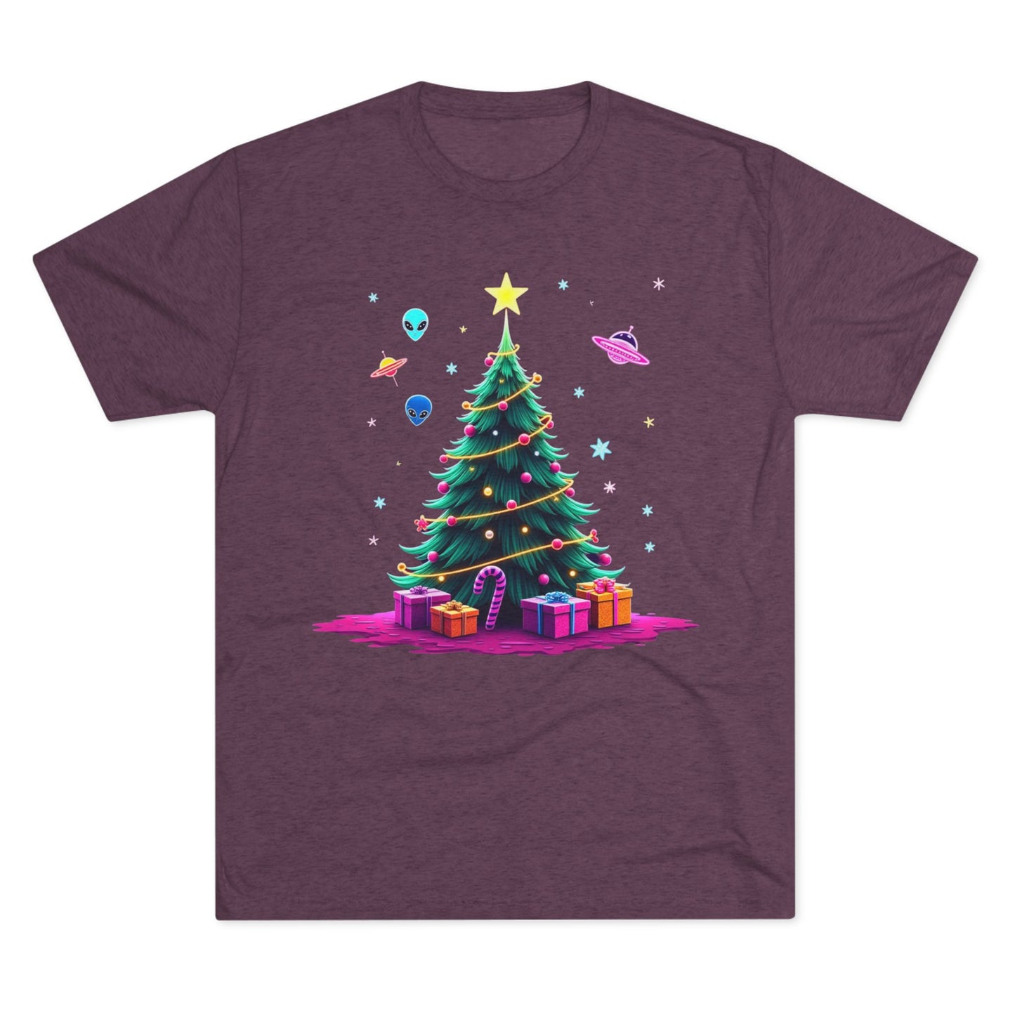 Alien visitors Christmas tree, Unisex Tri-Blend Crew Tee