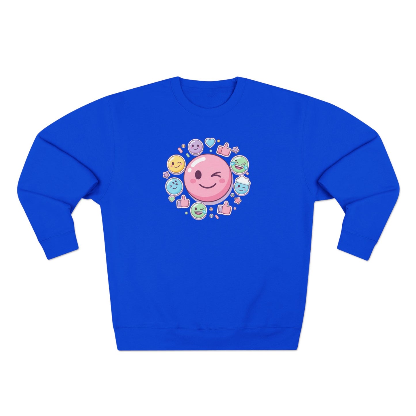 Emoji Smile Crewneck Sweatshirt — Cute Winking Face & Icon Circle Design