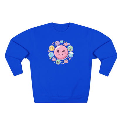 Emoji Smile Crewneck Sweatshirt — Cute Winking Face & Icon Circle Design