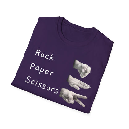 Rock, Paper, Scissors Creative Hands Symbol T-Shirt, Hand Gesture Graphic Tee, Unisex Softstyle Shirt for Friends, Casual Wear, Gift for Holidays, Statement Shirt