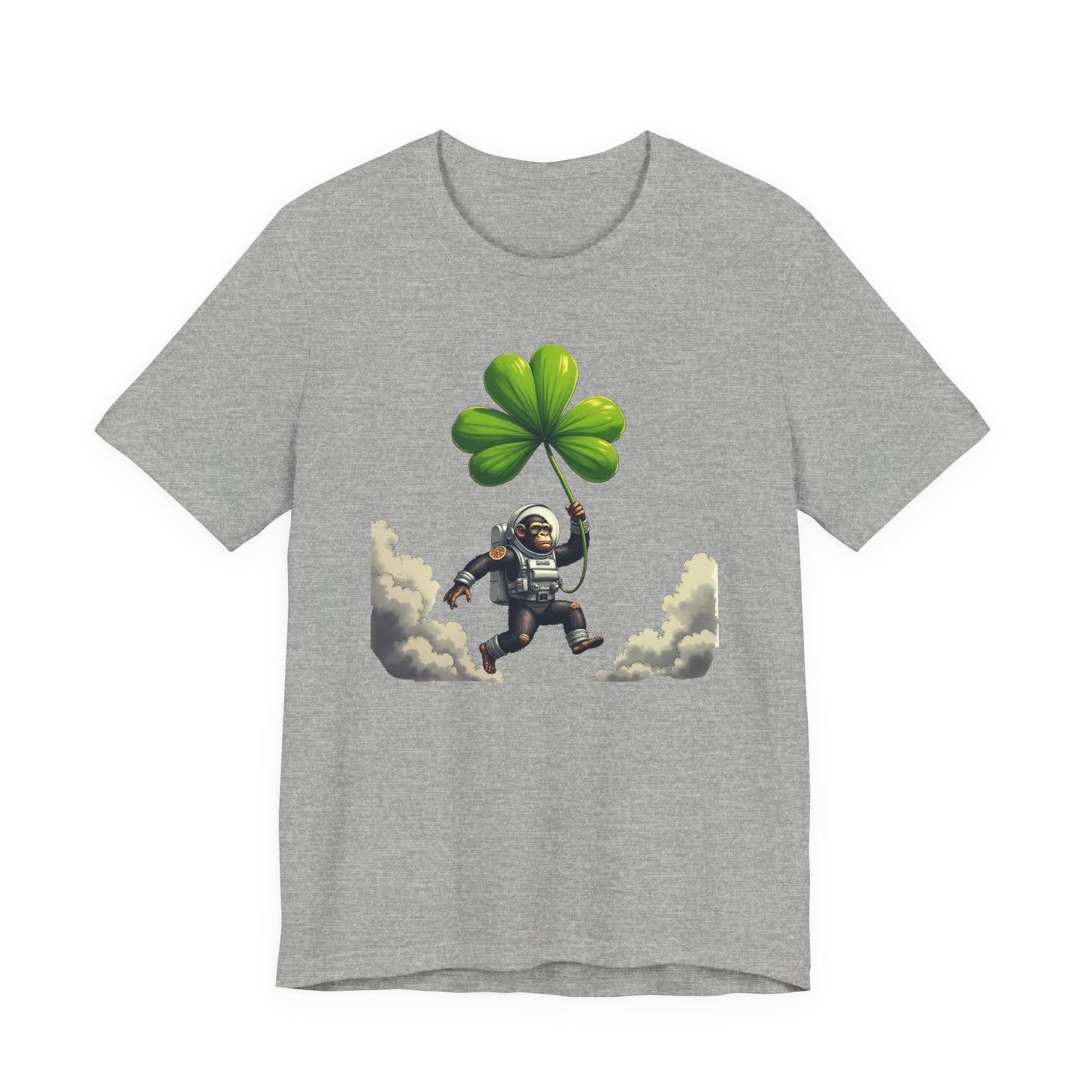 Astronaut Chimp T-Shirt — Floating in Clouds with Shamrock