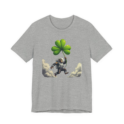 Astronaut Chimp T-Shirt — Floating in Clouds with Shamrock
