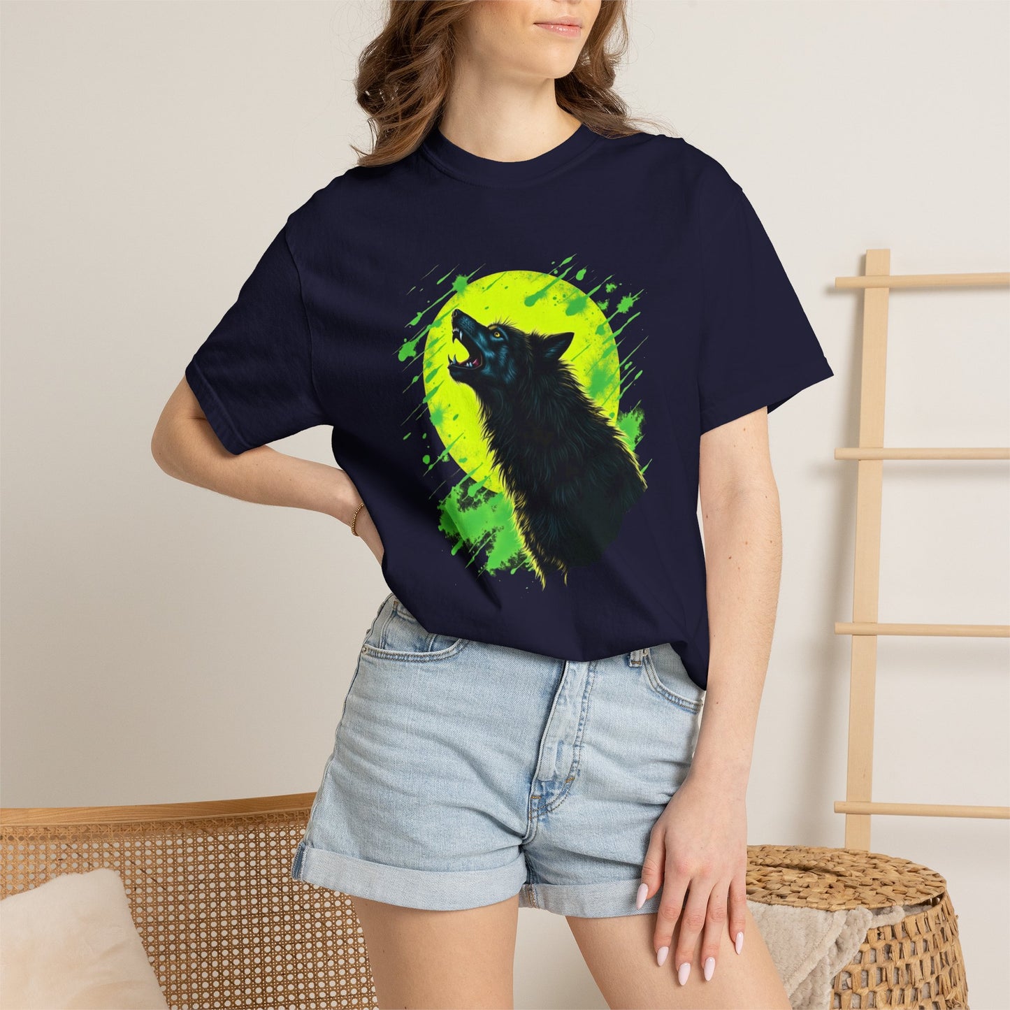 Wolf Howl T-Shirt — Neon Moon Graphic Tee for Nature Lovers