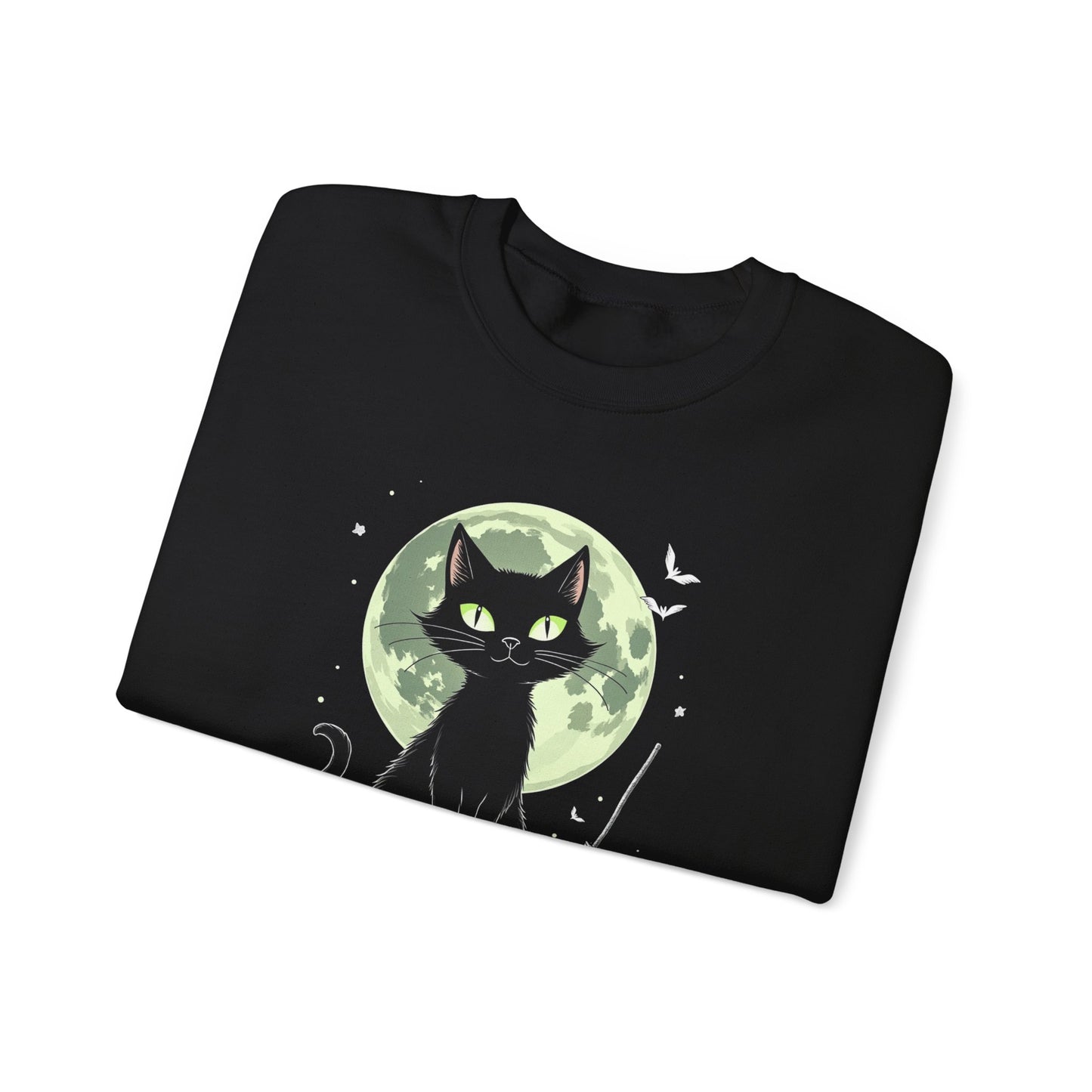 Black Cat Moon Crewneck Sweatshirt — Cute Witchy Cat Graphic