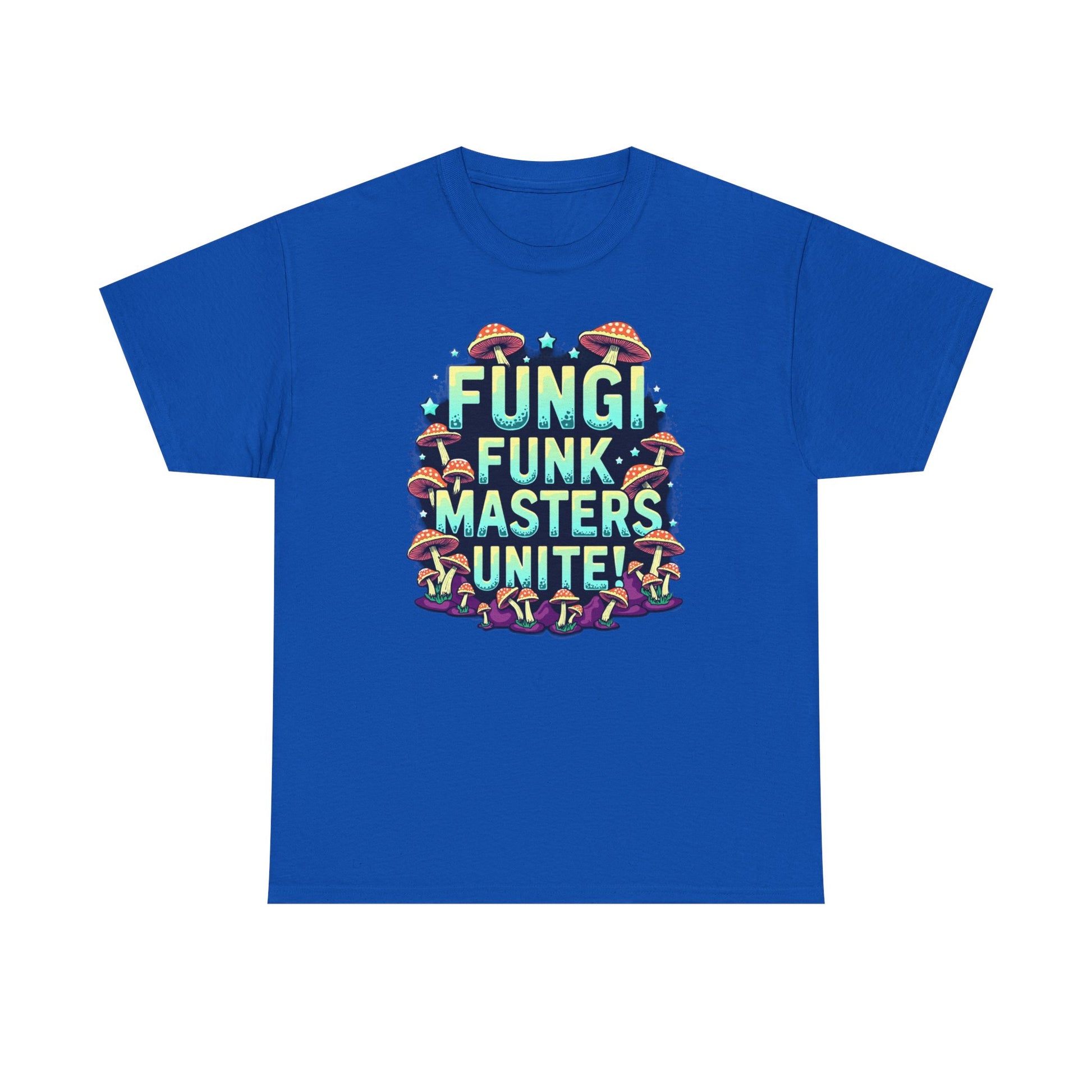 Fungi Funk Masters Unite Unisex Heavy Cotton Tee - Playful Mushroom Graphic T-Shirt - Psychonaut Swag