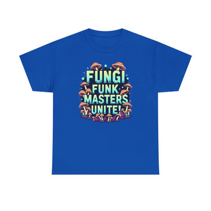 Fungi Funk Masters Unite Unisex Heavy Cotton Tee - Playful Mushroom Graphic T-Shirt - Psychonaut Swag