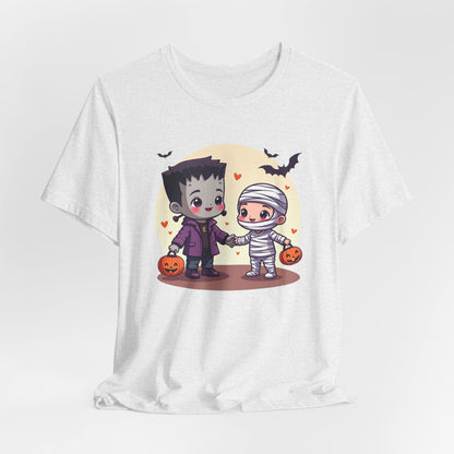 Cute Halloween Kids Tee — Frankenstein & Mummy Trick-or-Treat Graphic Shirt