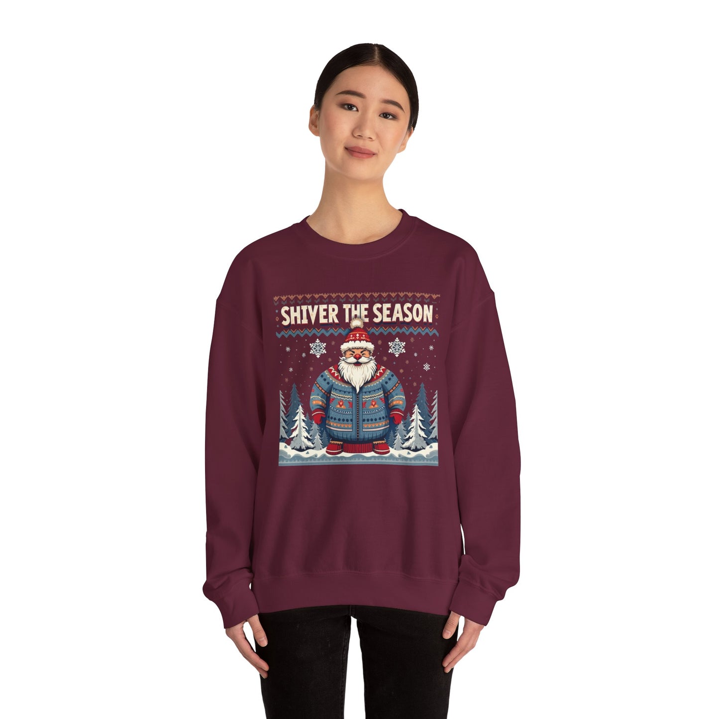 Crewneck Sweatshirt — "Shiver the Season" Santa Winter Graphic