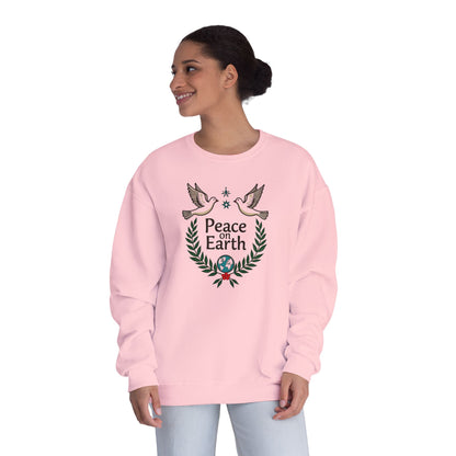 Peace on Earth Crewneck Sweatshirt — Holiday Dove & Laurel Graphic