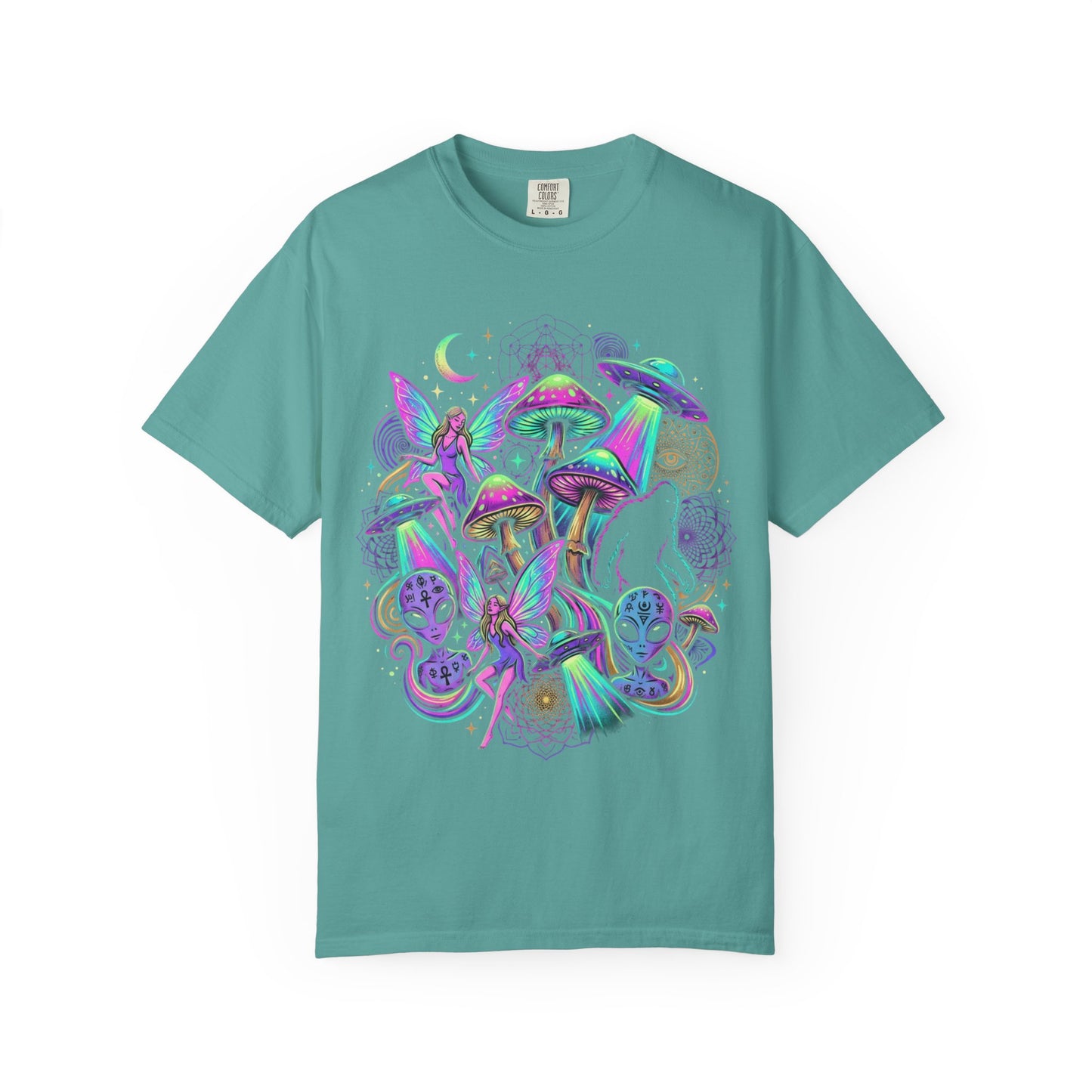 Psychedelic Mushroom Graphic T-Shirt — Neon Space Trippy Art