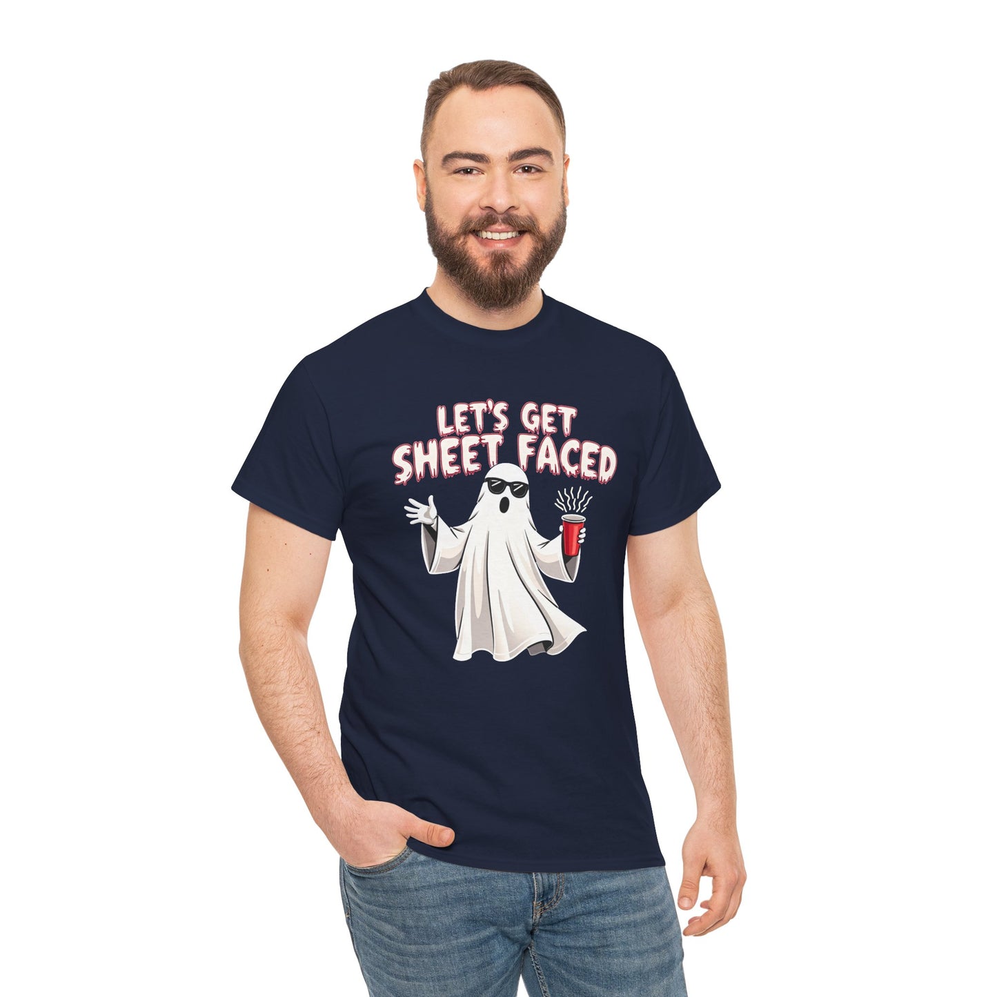 Let's Get Sheet Faced Ghost T‑Shirt — Funny Halloween Party Tee