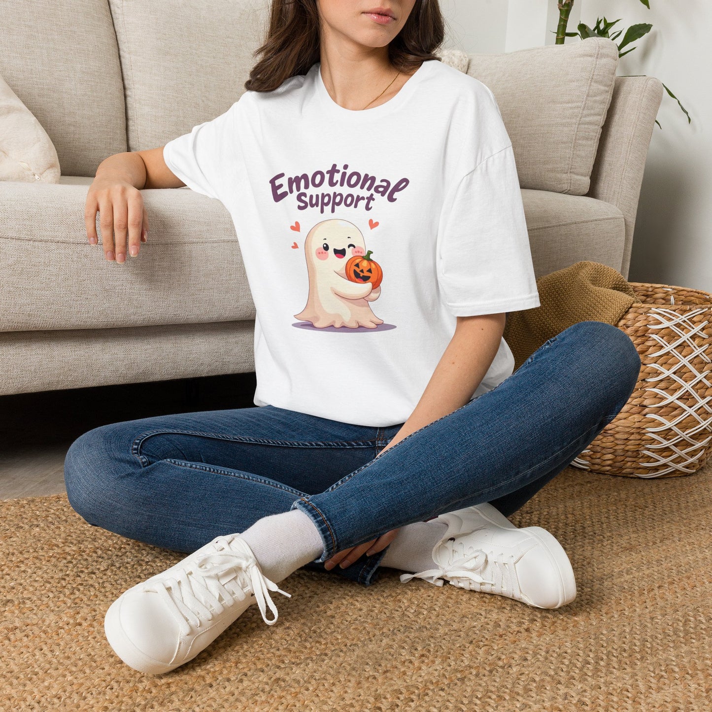 Emotional Support Ghost T-Shirt — Cute Halloween Pumpkin Comfort Tee