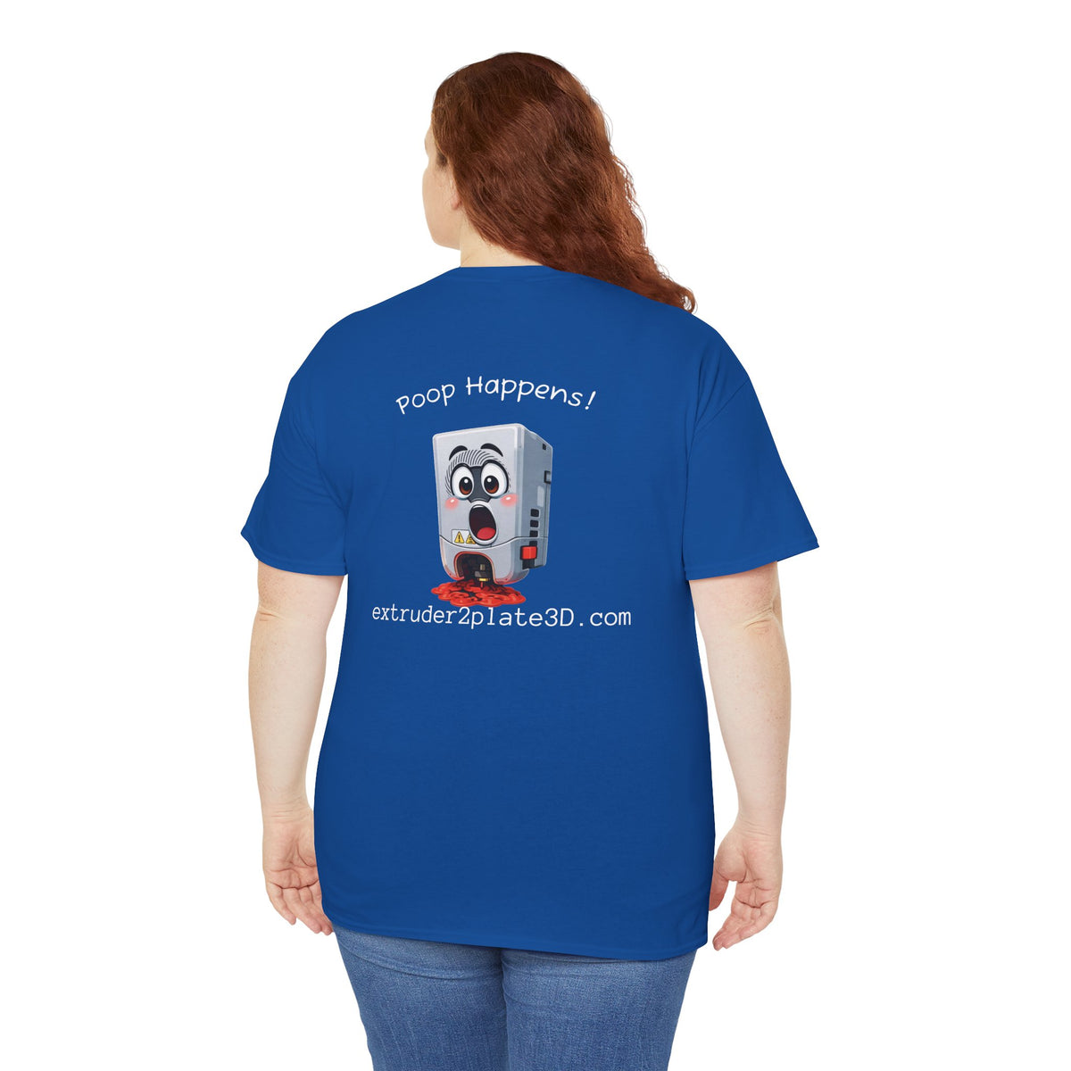 Extruder2Plate3D, Poop Happens T‑Shirt — Funny Cartoon 3D Printer Graphic Tee