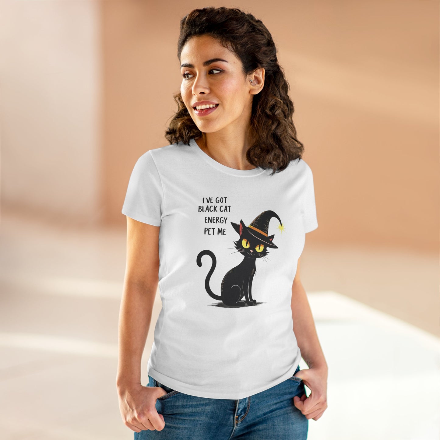 Black Cat Energy Tee — Cute Witchy Women's T-Shirt ("I've Got Black Cat Energy — Pet Me")