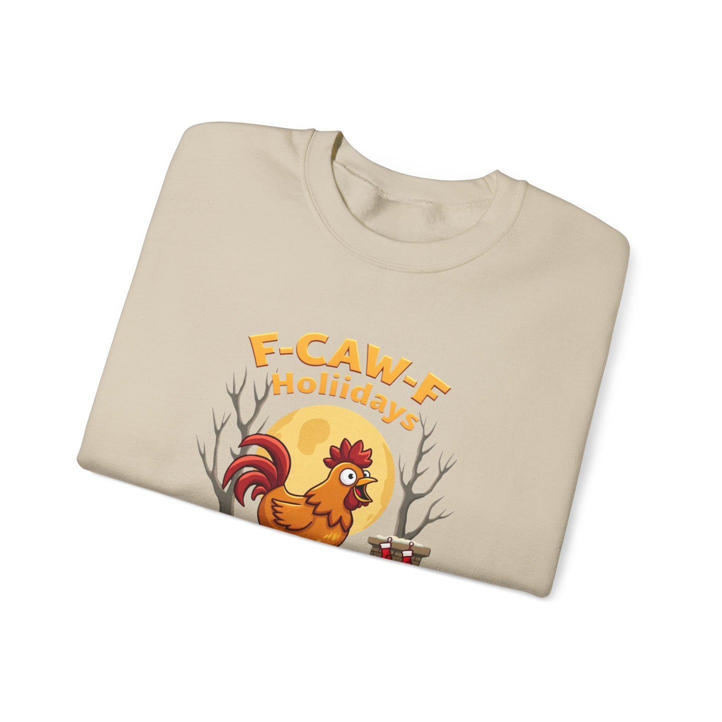 Rooster F-Caw-f Holiday sweater, Unisex Heavy Blend™ Crewneck Sweatshirt